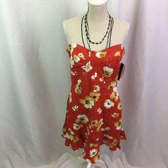 Speechless Floral Strapless Dress Red Orange Jrs S - Picture 14 of 16